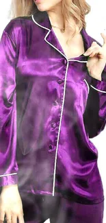 Purple satin nightwear with elegant design.