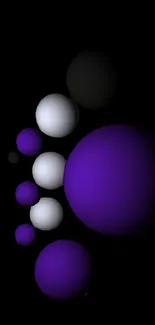 Purple and white spheres on a black background for mobile wallpaper.