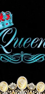 Elegant Queen wallpaper with a blue crown and gold design.