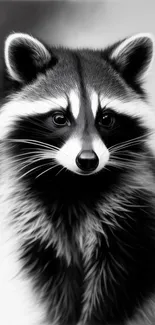 Black and white raccoon wallpaper close-up with intricate fur details.