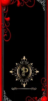 Elegant red and black mobile wallpaper with gold details.