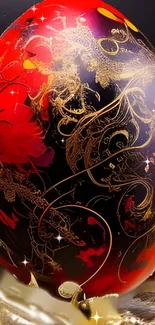 Luxurious red and gold egg design wallpaper for mobile devices.