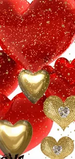 Elegant red and gold hearts wallpaper with love design.