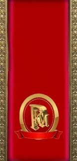 Red and gold mobile wallpaper with ornate floral borders.