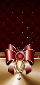 Red and gold wallpaper with luxurious bow design.