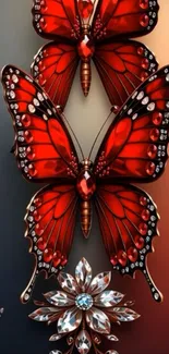 Elegant red butterflies with jewel embellishments