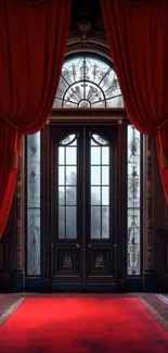 Elegant entrance with red drapes and classic doorway.