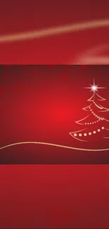 Red Christmas wallpaper with stylized glowing tree.