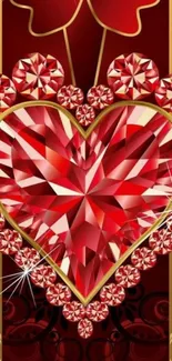 Red diamond heart with gold accents on a decorative background.