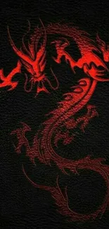 Mobile wallpaper with red dragon on black background.