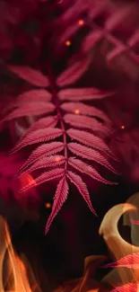 Close-up of red fern leaves with an elegant and vibrant look.