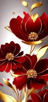 Red and gold floral wallpaper with elegant design.
