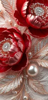 Luxurious red floral wallpaper design.