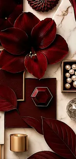 Elegant red floral design with luxurious textures.