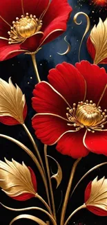 Red and gold floral wallpaper design.
