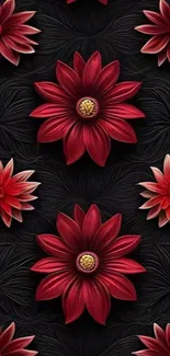 Elegant stylized red flowers on dark background.