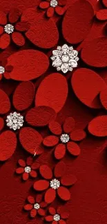 Elegant red floral wallpaper with intricate patterns and sparkling accents.