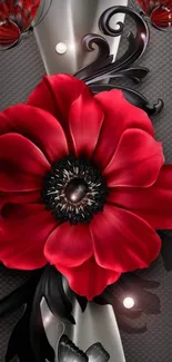 Elegant red flower mobile wallpaper with dark accents.