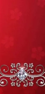 Elegant red wallpaper with silver floral design. Perfect for mobile devices.