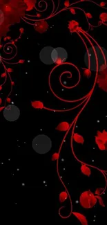 Elegant red floral design on black wallpaper.