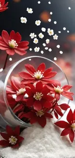 Elegant red flowers and petals in a minimalist artistic composition.