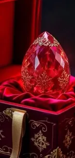 Elegant red gemstone in a decorative velvet box.