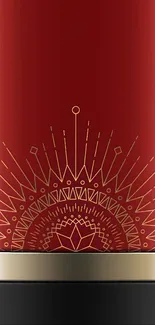 Elegant red wallpaper with golden geometric design.
