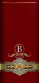 Elegant red and gold mobile wallpaper with decorative patterns.