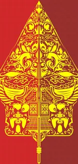 Intricate gold pattern on a red background vector art wallpaper.