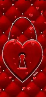 Red quilted heart lock wallpaper with keyhole.