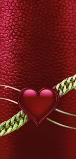 Elegant red heart wallpaper with leather texture and metallic accents.