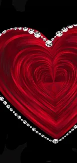 Elegant red heart with diamonds on black background.