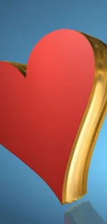 3D red heart with gold accents on blue background.