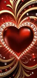 Luxurious red heart with gold and jewels wallpaper