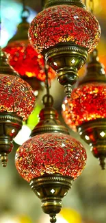 Elegant red lanterns hanging in a vibrant style.