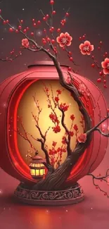 Red lantern with cherry blossoms mobile wallpaper.