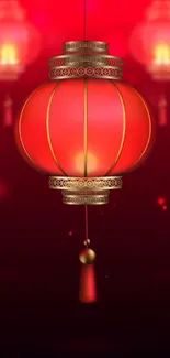 Elegant red lantern glowing warmly in festive design.