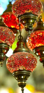 Elegant red lanterns with intricate design and ambient lighting.