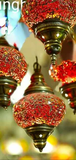 Vintage red lanterns casting a warm glow.