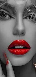 Black and white face with red lips artwork.