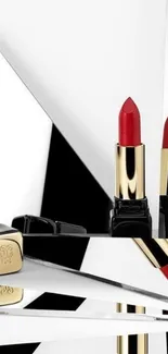 Luxurious red lipstick with elegant reflection design.