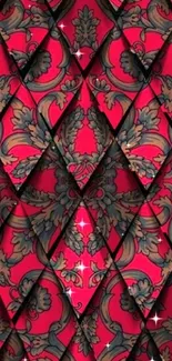 Elegant red and floral patterned mobile wallpaper.