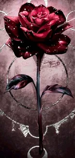 Dark red rose with mystical circles wallpaper design.