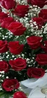 Beautiful bouquet of red roses with white accents for phone wallpaper.