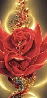 Elegant red rose with golden accents mobile wallpaper.