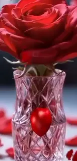 Red rose in a crystal vase wallpaper.