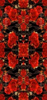 Elegant red rose pattern on a dark background wallpaper.