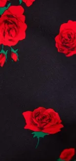 Red rose floral wallpaper on black background.