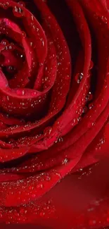 Close-up of a vibrant red rose with dewdrops, perfect for mobile wallpaper.