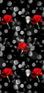 Elegant mobile wallpaper with red roses on a black background.